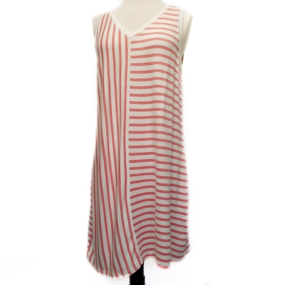 DRESS BARN Sunday Red Ivory Striped Dress Size M - Picture 3 of 8